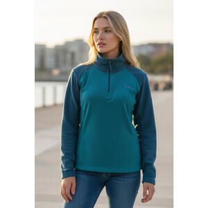 Columbia Pullover Fleece Half Zip Sweater Blue Green Ladies Size XL # 1131